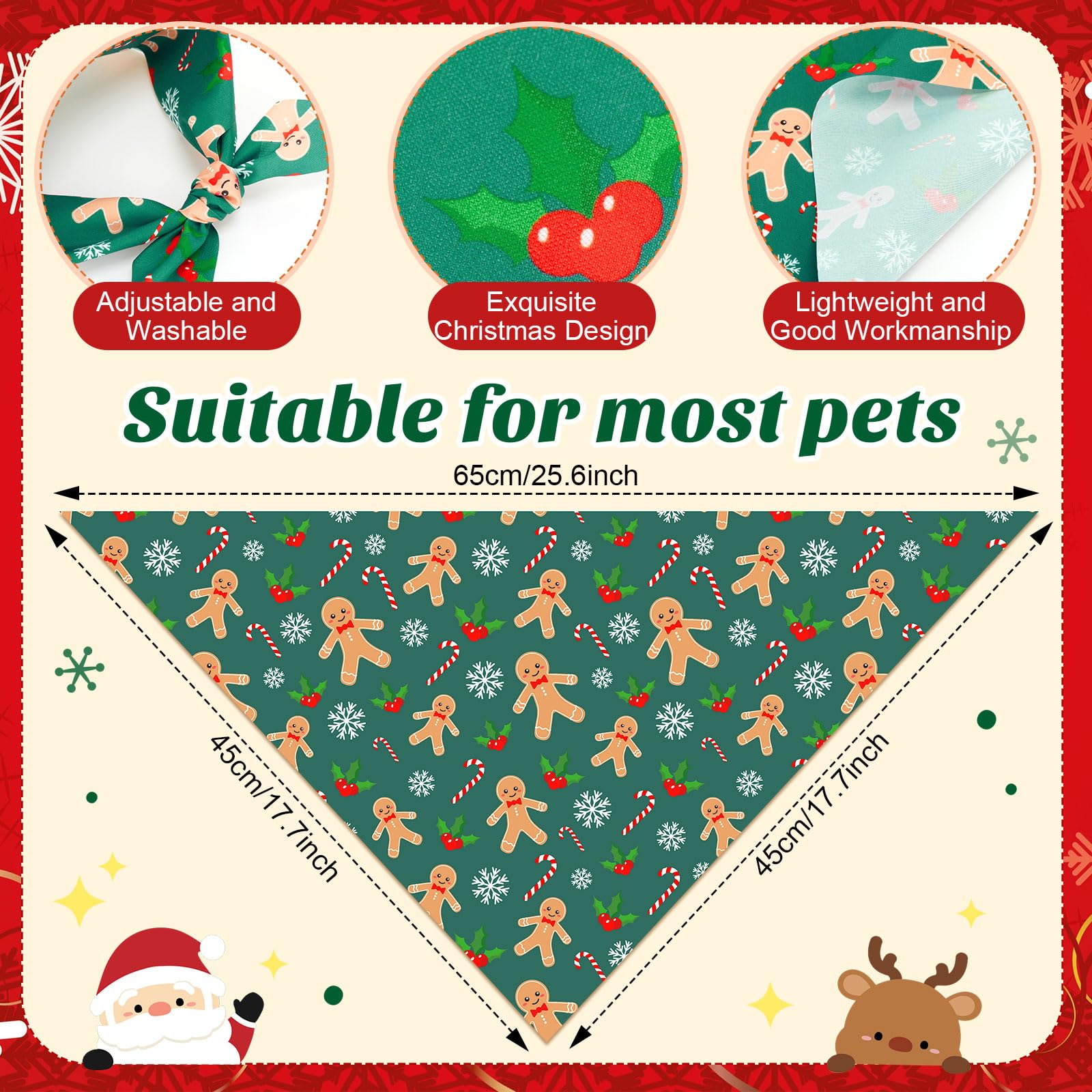Sumind Lot de 50 bandanas de Noël pour chien en vrac, bandanas rouges et verts pour chiens, écharpes triangulaires avec motifs de Noël pour animaux de compagnie, accessoires photo (65,6 x 45,7 x 45,7
