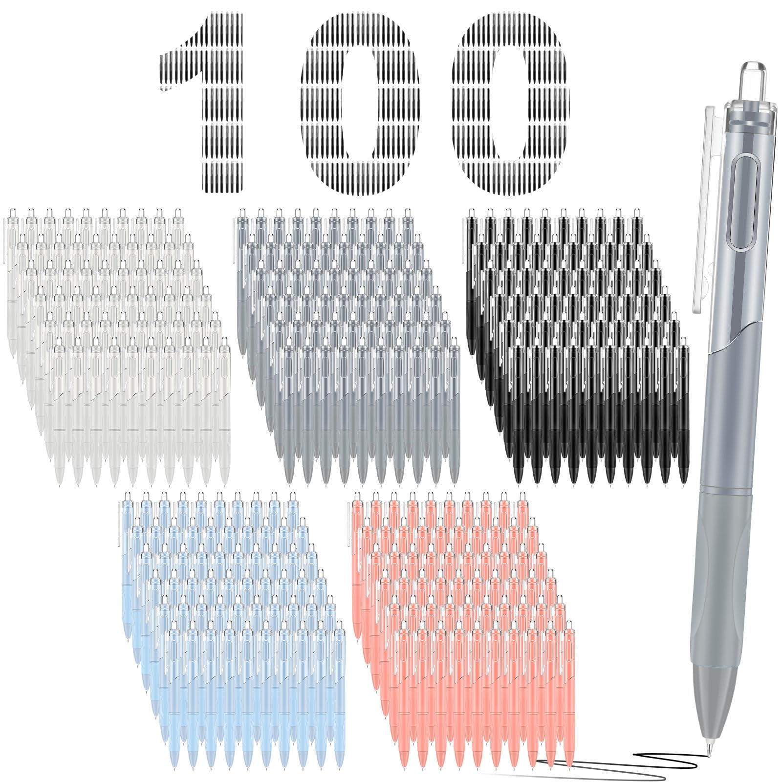 Motiskyy 100 bolígrafos de tinta de gel negro de 0,5 mm, retráctiles, punta media, escritura suave, agarre cómodo para el regreso a clases, oficina, aula, negocios, hogar, suministros de trabajo