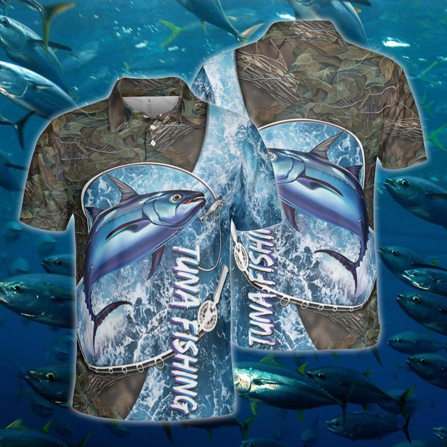 Golf Polo Shirts for Men - Tuna Fishing Mens Golf Shirts Short Sleeve Dry Fit Casual Tennis T-Shirt S27 Size L