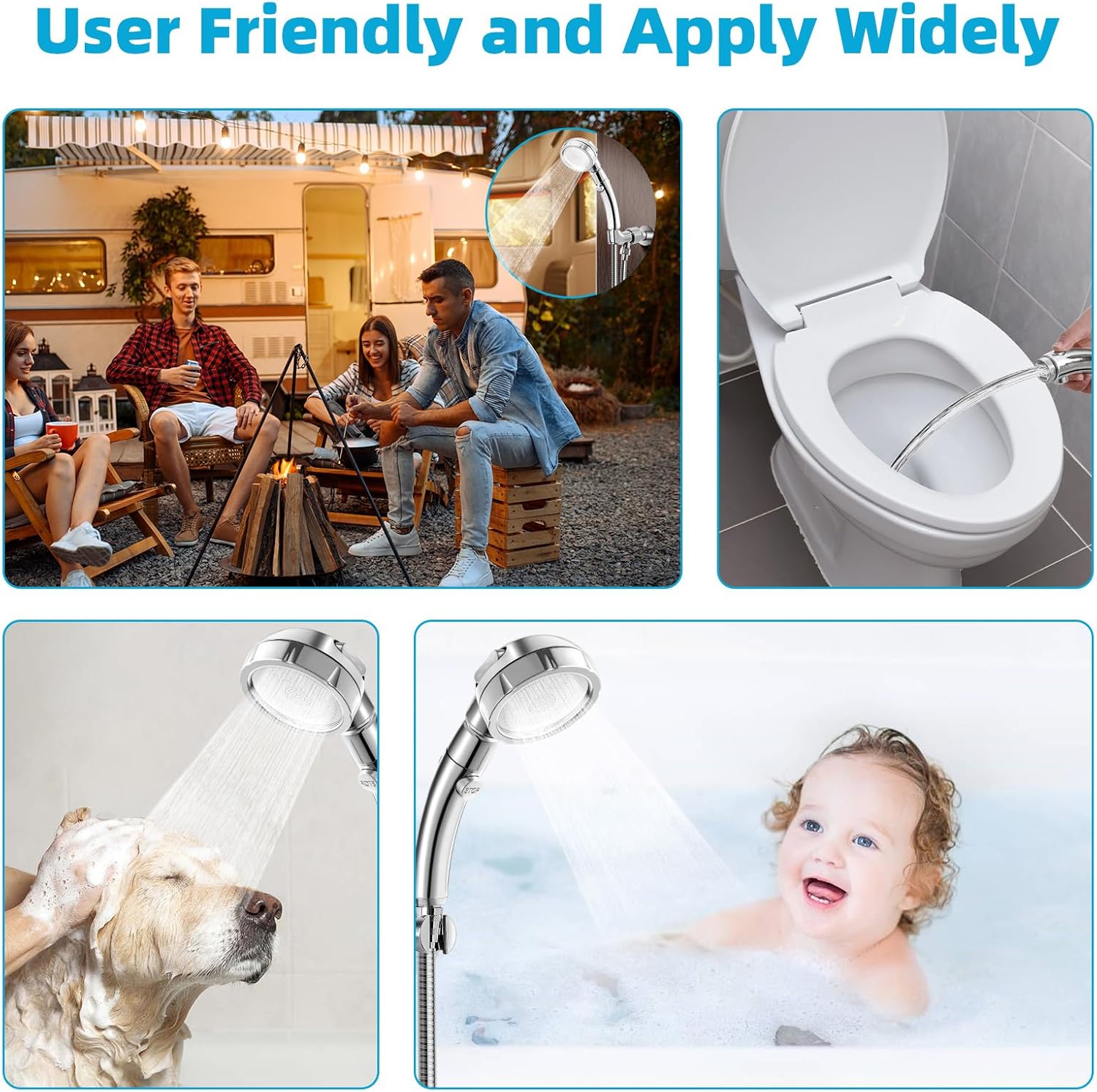 High Prure Shower Head, 3-Settings Handheld Showerhead with