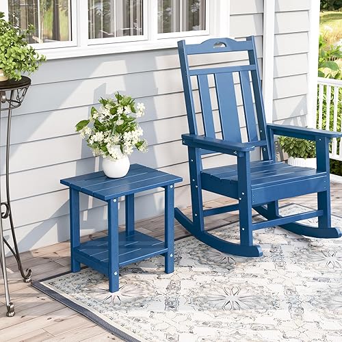 Miniatura 8 de Mesa auxiliar para exteriores de 2 niveles HDPE Adirondack para patio, mesa auxiliar resistente a la intemperie, mesa auxiliar pequeña para