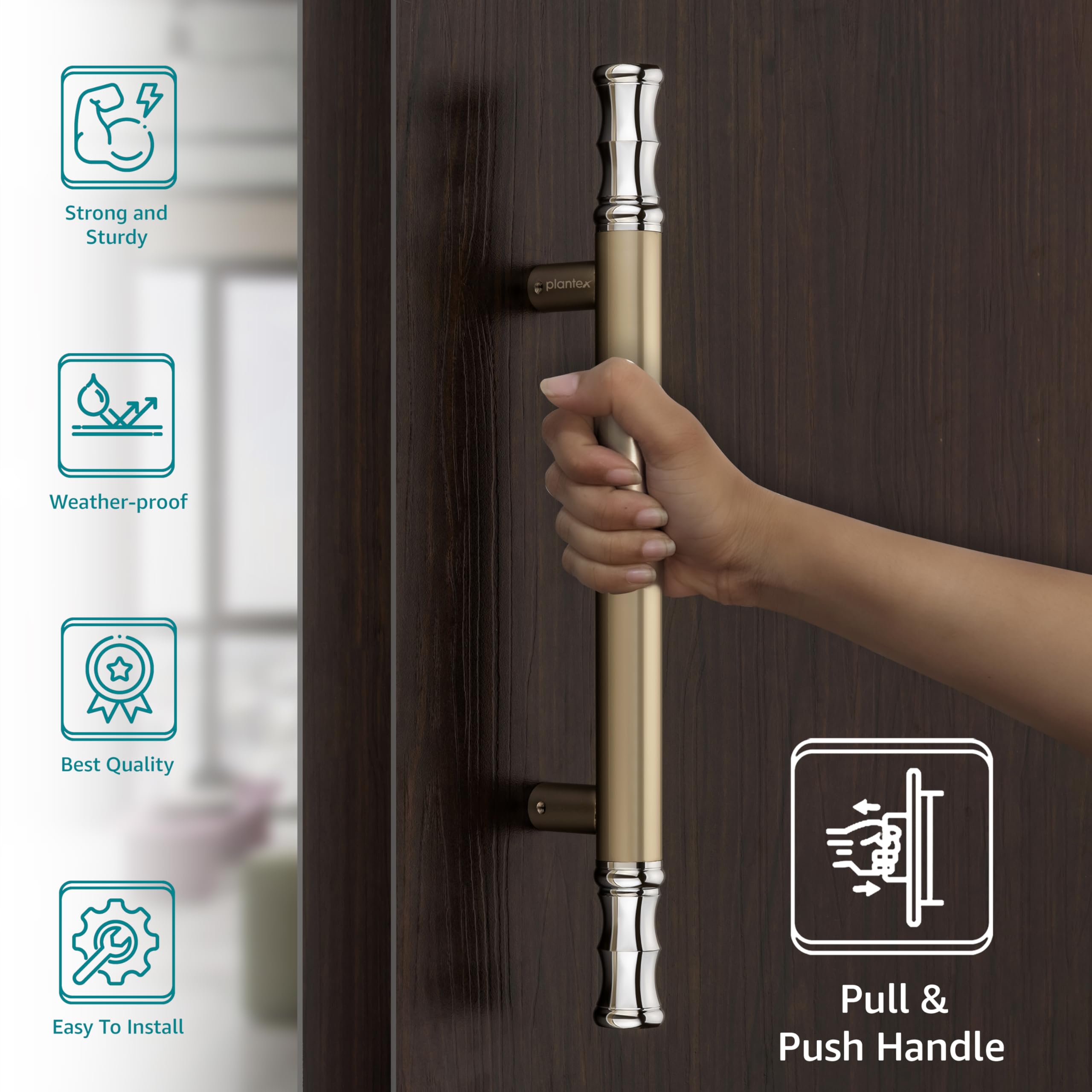 Plantex Stainless Steel 14 Inch Main Door Handle/Glass Wooden Door Handle/Pull-Push Handle/3 Years Warranty Pack of 1 (Satin White and Chrome Finish) — Amazon image 3