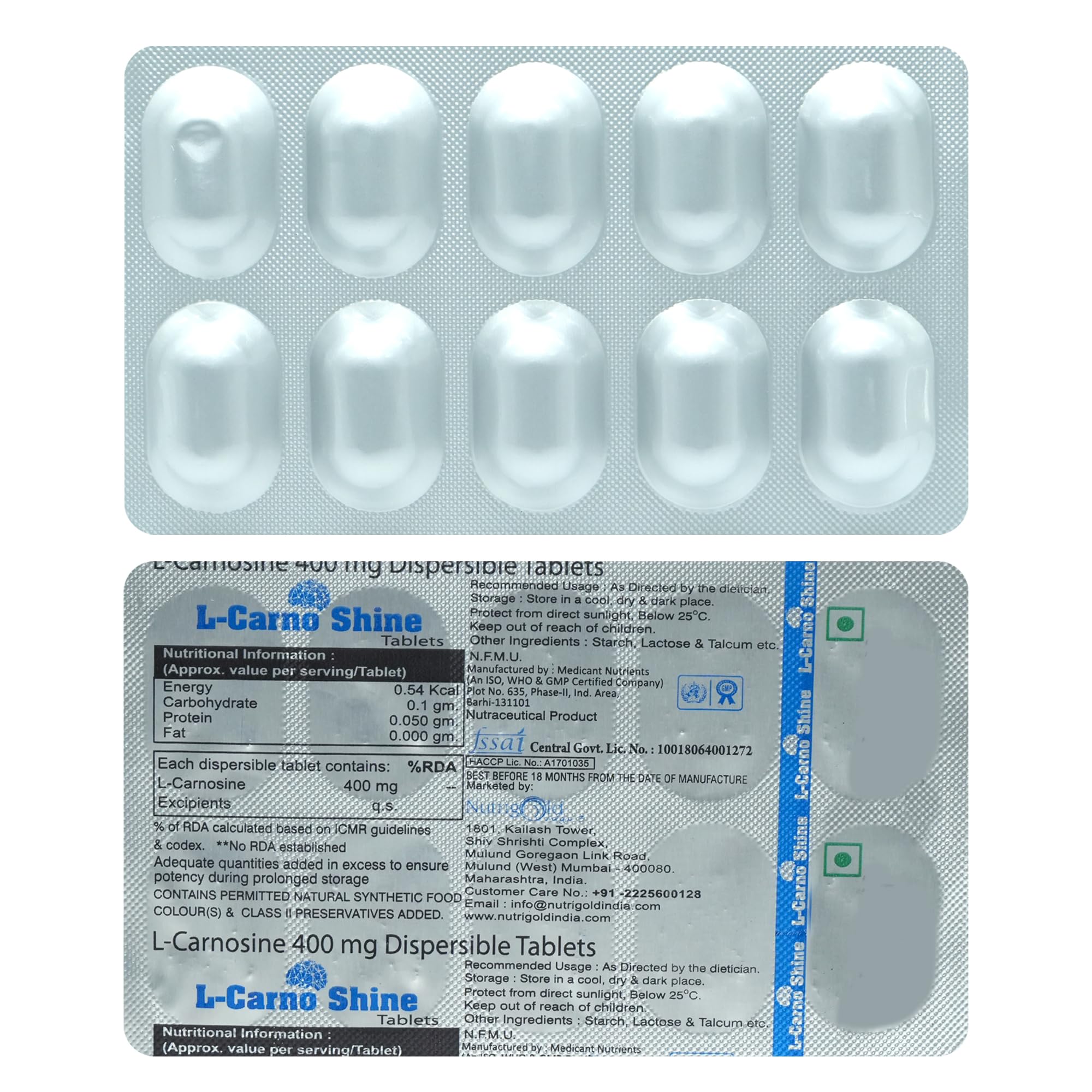 L-CARNO SHINE 400 - Strip of 10 Tablets