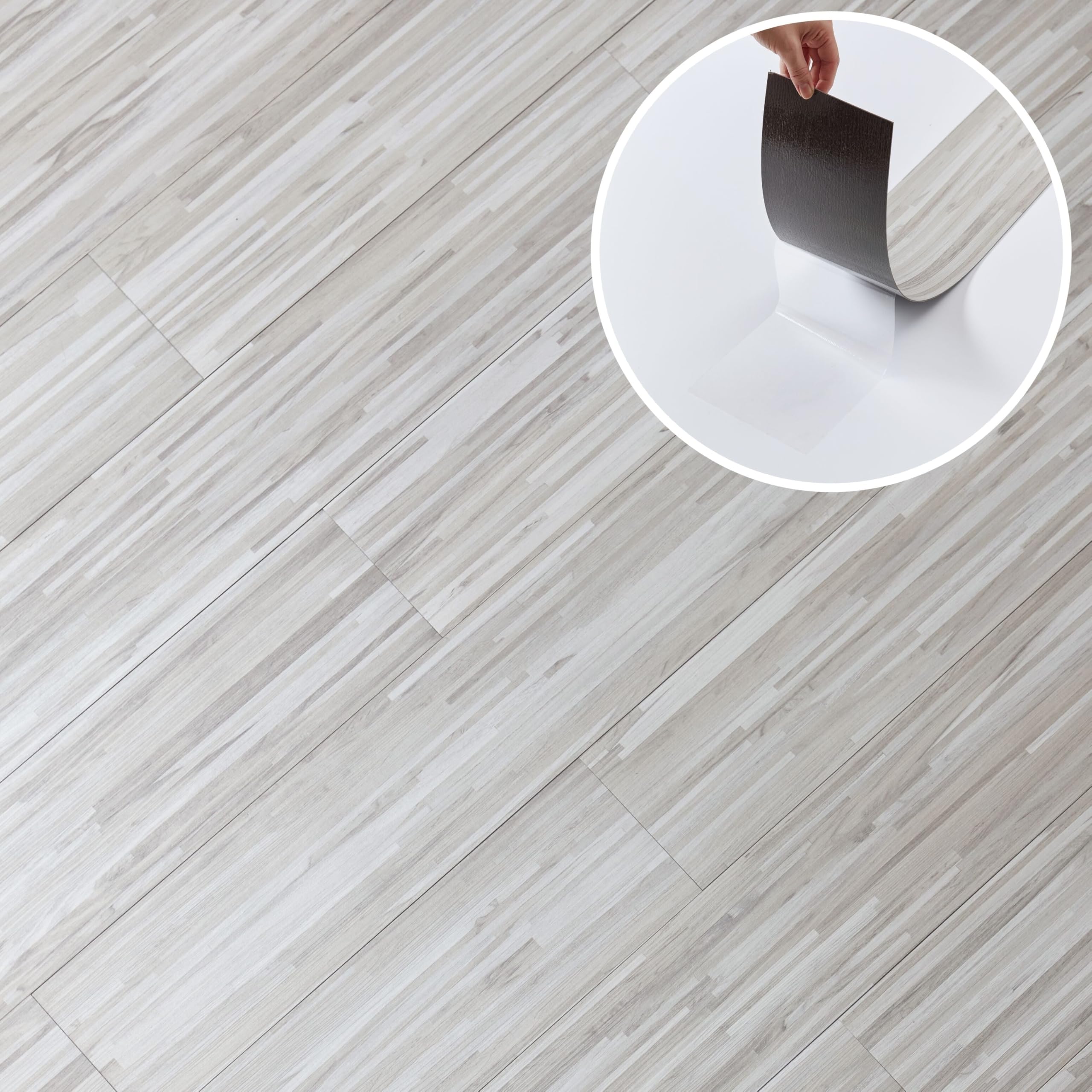 Self Adhesive Floor Planks - 36 Pack Cover 53.8 sq ft / 5 sqm- Vinyl Flooring Set - Peel and Stick Tiles - 36x5.98 in (91.4x15.2cm) - Vinyl Floor Tiles - Grey Slatewood Flow Effect