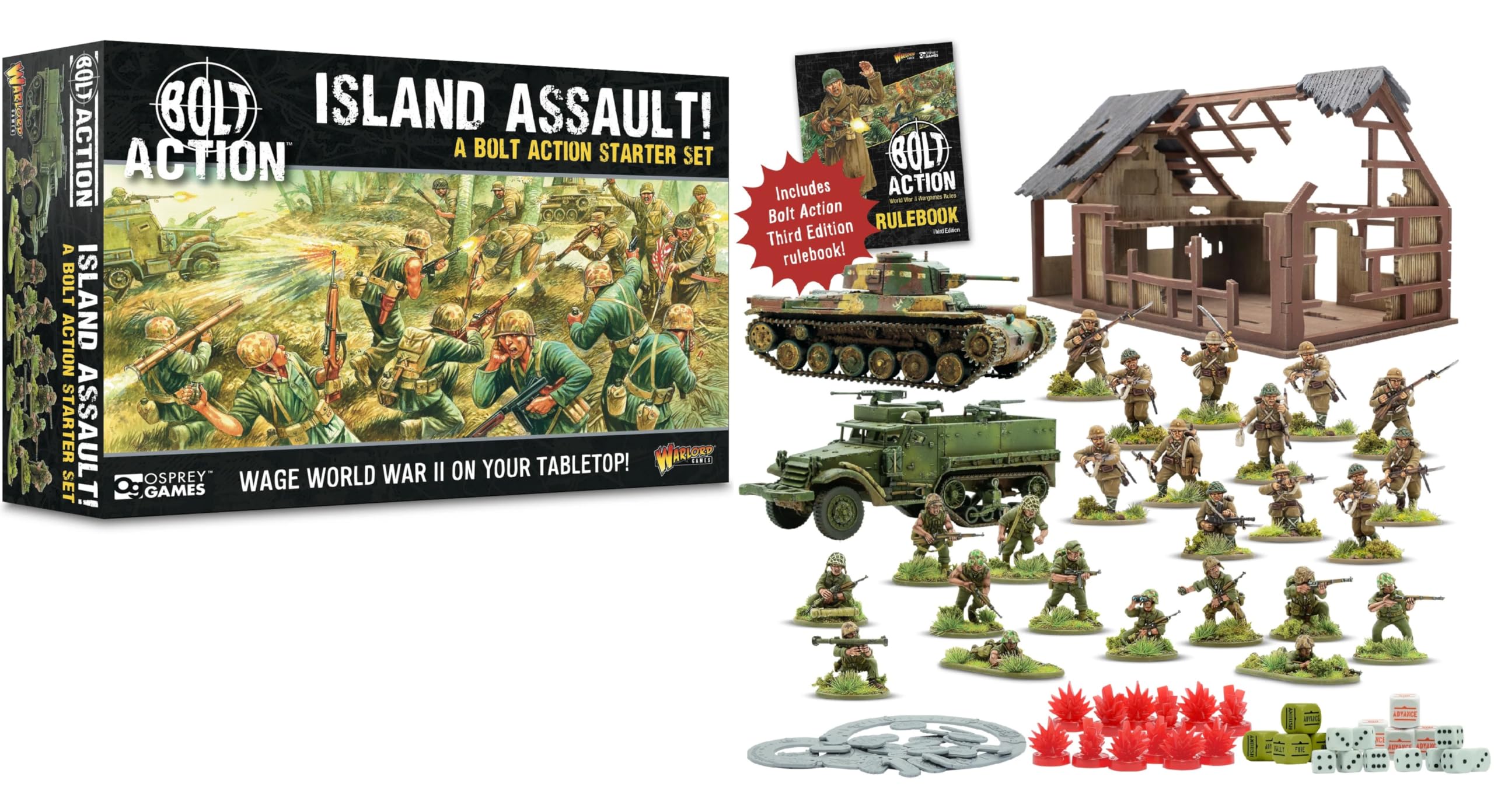 Warlord Games Island Assault – Bolt Action Troisième édition Starter Set – 28 mm Jeu de stratégie de combat de la Seconde Guerre mondiale pour 2 joueurs ou plus utilisant des figurines
