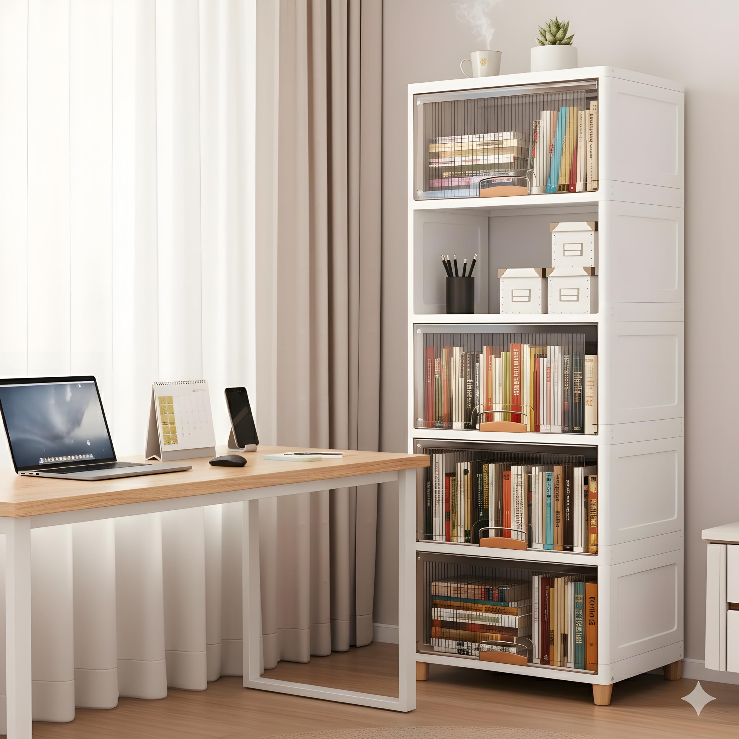 DecoLogy Bookshelf for Home |Engineered Books Organizer for Study Room | Multipurpose Book Shelf for Home, Office |Book Organizer for Library | Living Room Furniture (Cupboard Rack-Transparent 5PCS) 1