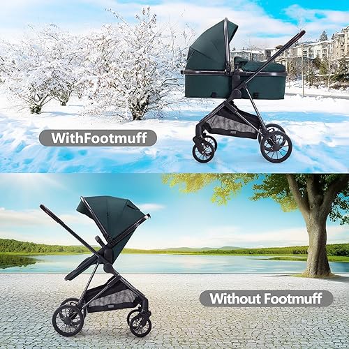 Miniatura 4 de Cochecito de bebé recién nacido Cochecito convertible 2 en 1 con asiento reversible Cochecito plegable de aleación de aluminio antigolpes para