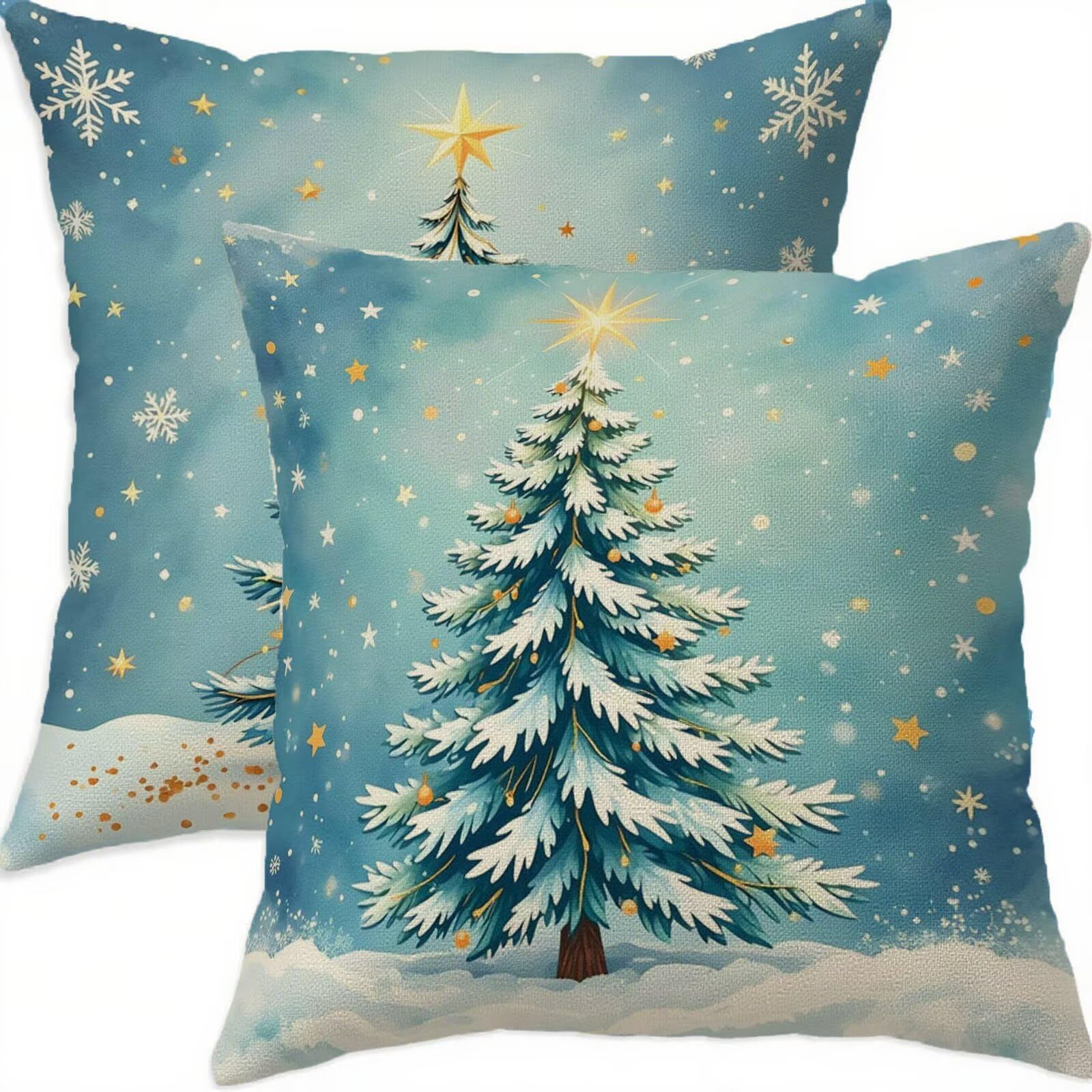 Housse de coussin Noël 70x70 cm imperméable en lin bleu marine lot de 2