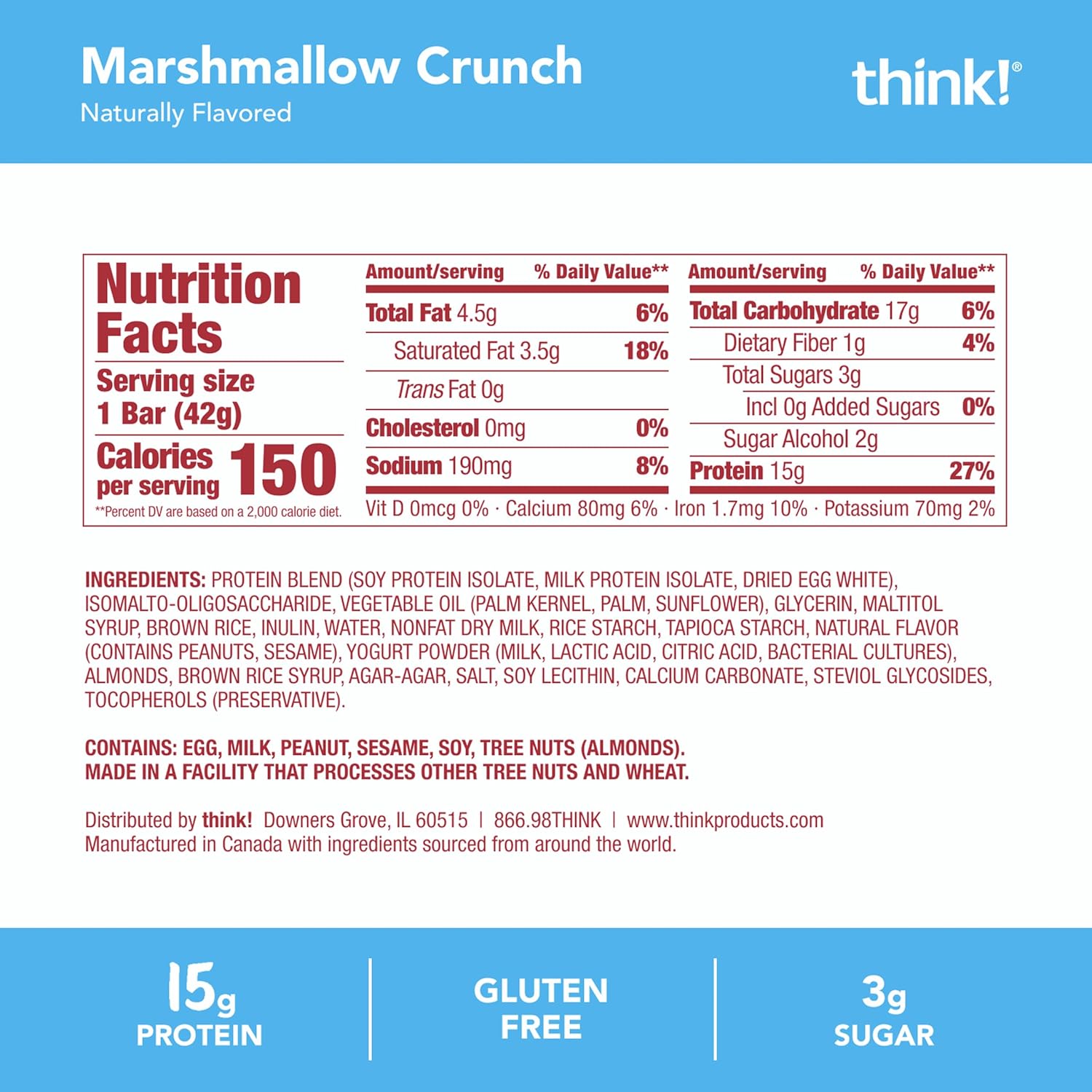 Think! High Protein Crispy Squares Marshmallow Crunch Treat (10 Pack)