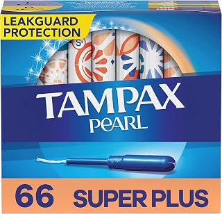 Tampax Pearl Tampons, with LeakGuard Braid, Super Plus Absorbency, Unscented, 66 Count