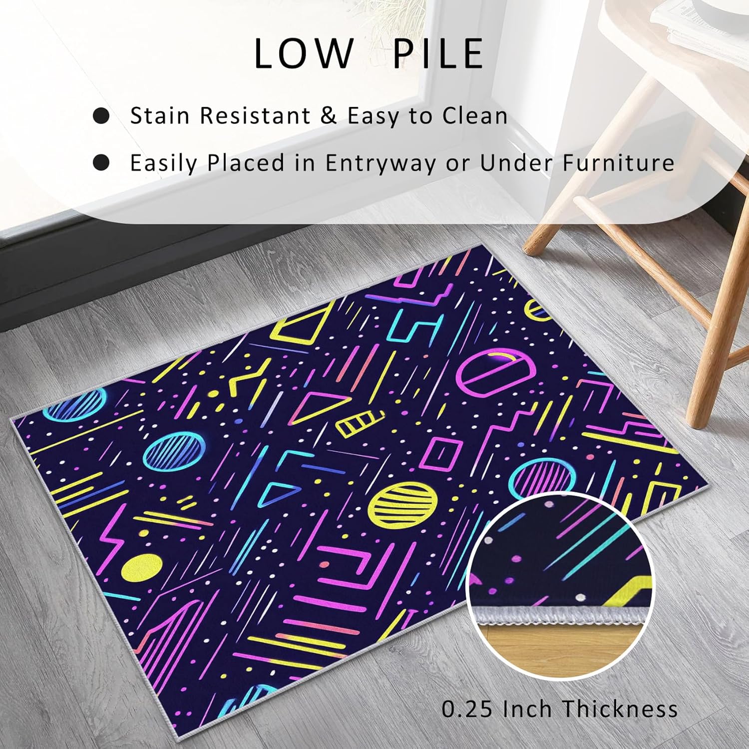 Memphis Style Decor - Hipster Retro 80s 90s Throw Rug, 2x3 Rugs, Hip Hop Funky Pop Art Door Mat, Geometric Carpet, Memphis Home Decor & Room Decor & Gifts, Soft, Washable, Non Slip, Low Pile