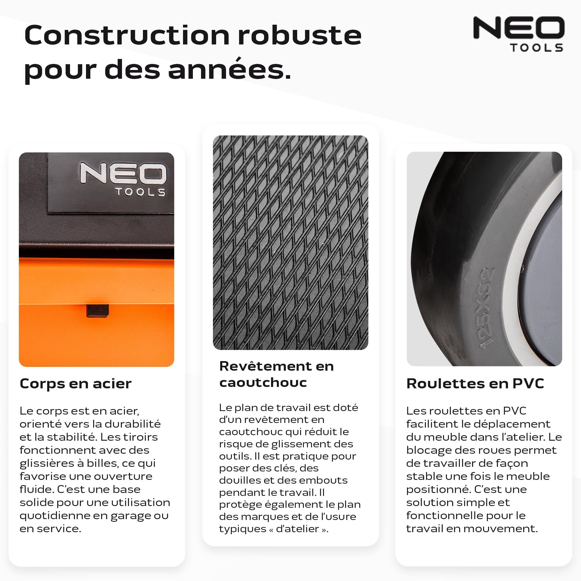 NEO TOOLS 84-222 Servante d'atelier noir orange