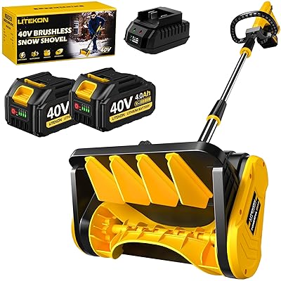 Cordless Snow Shovel, 40V | 13-Inch | 4.0-Ah High Power Brushless Snow Blower, Battery-Powered Snow Blower for Patio, Deck, Driveway (2 * 40V Battery & Quick Charger Included)