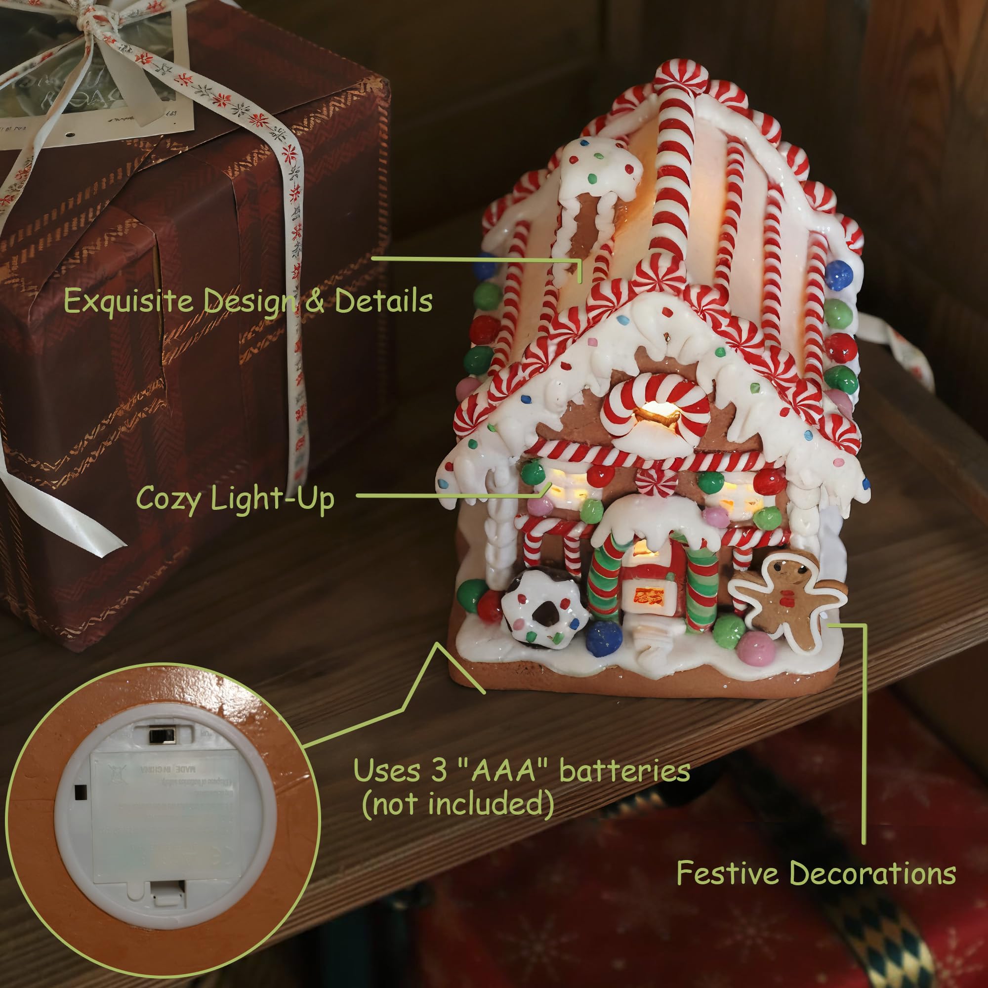 Décoration de maison en pain d'épices – Figurines classiques de village de Noël en pain d'épices – Décorations faites à la main (style 1)