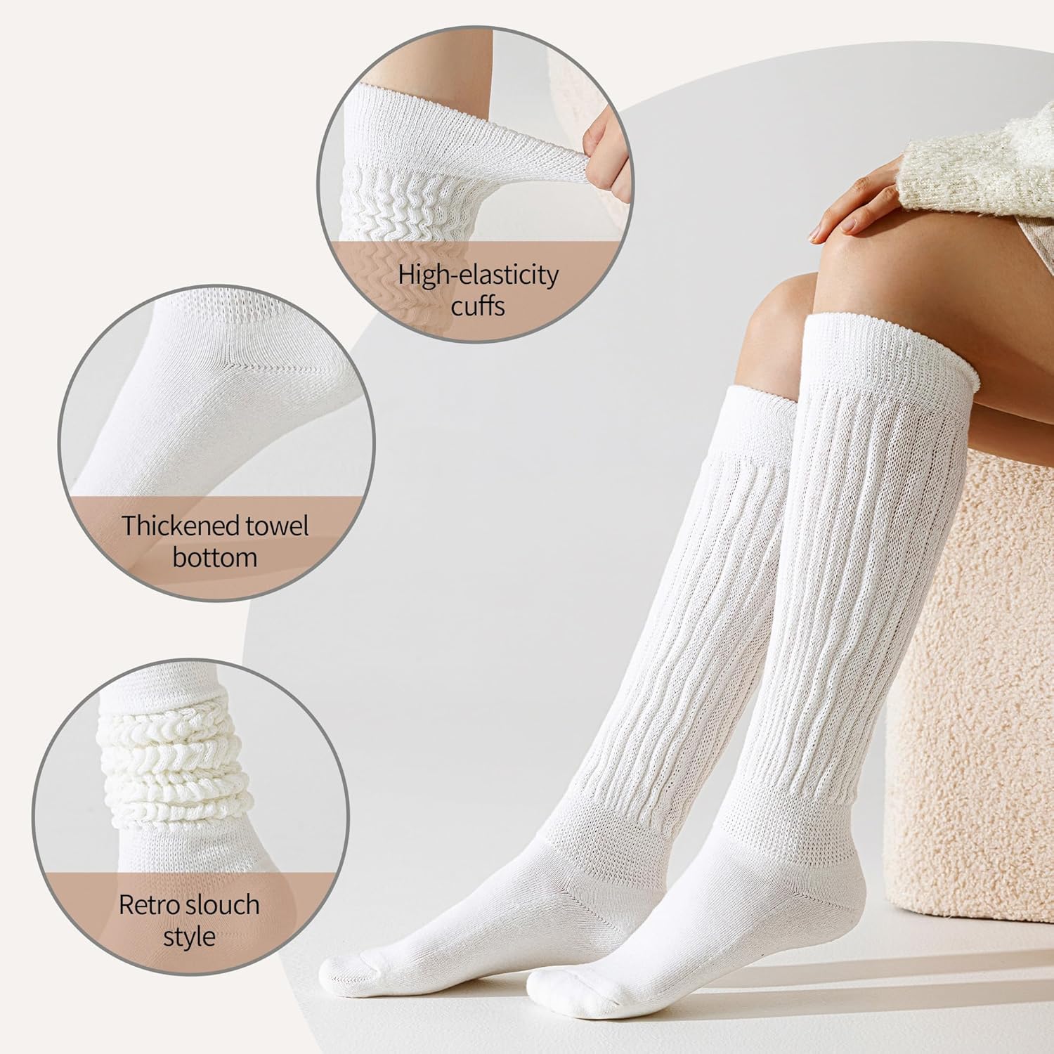 Tough Land Merino Wool Slouch Socks for Women Soft Knee High Scrunch Warm Cozy Stacked Boot Socks 3 Pack - Image 4