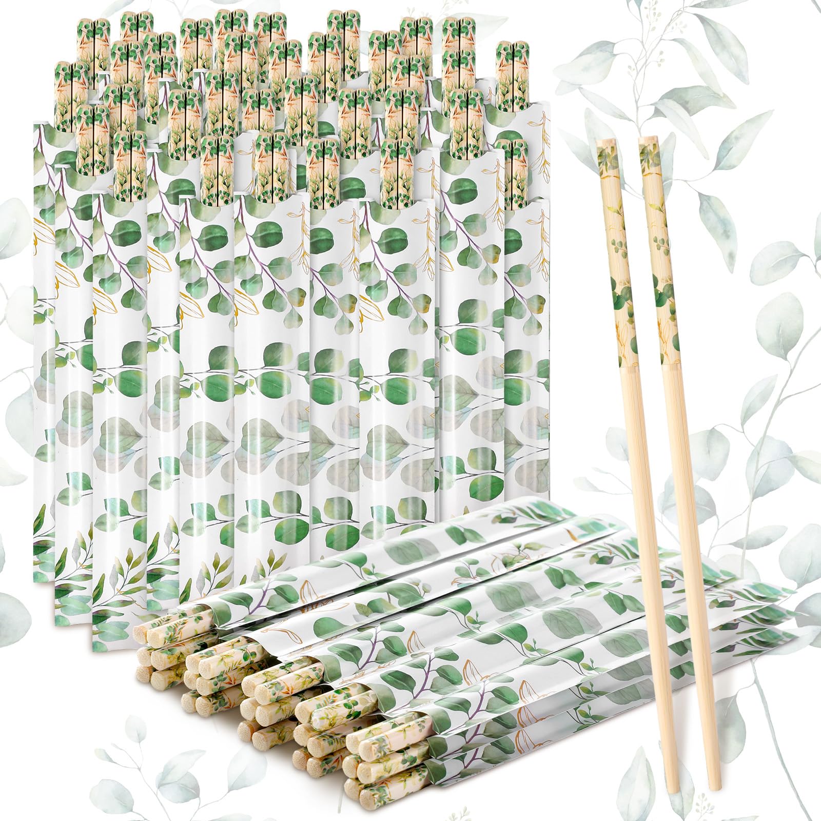 50 Pairs Eucalyptus Disposable Bamboo Chopsticks Bulk Sleeved
