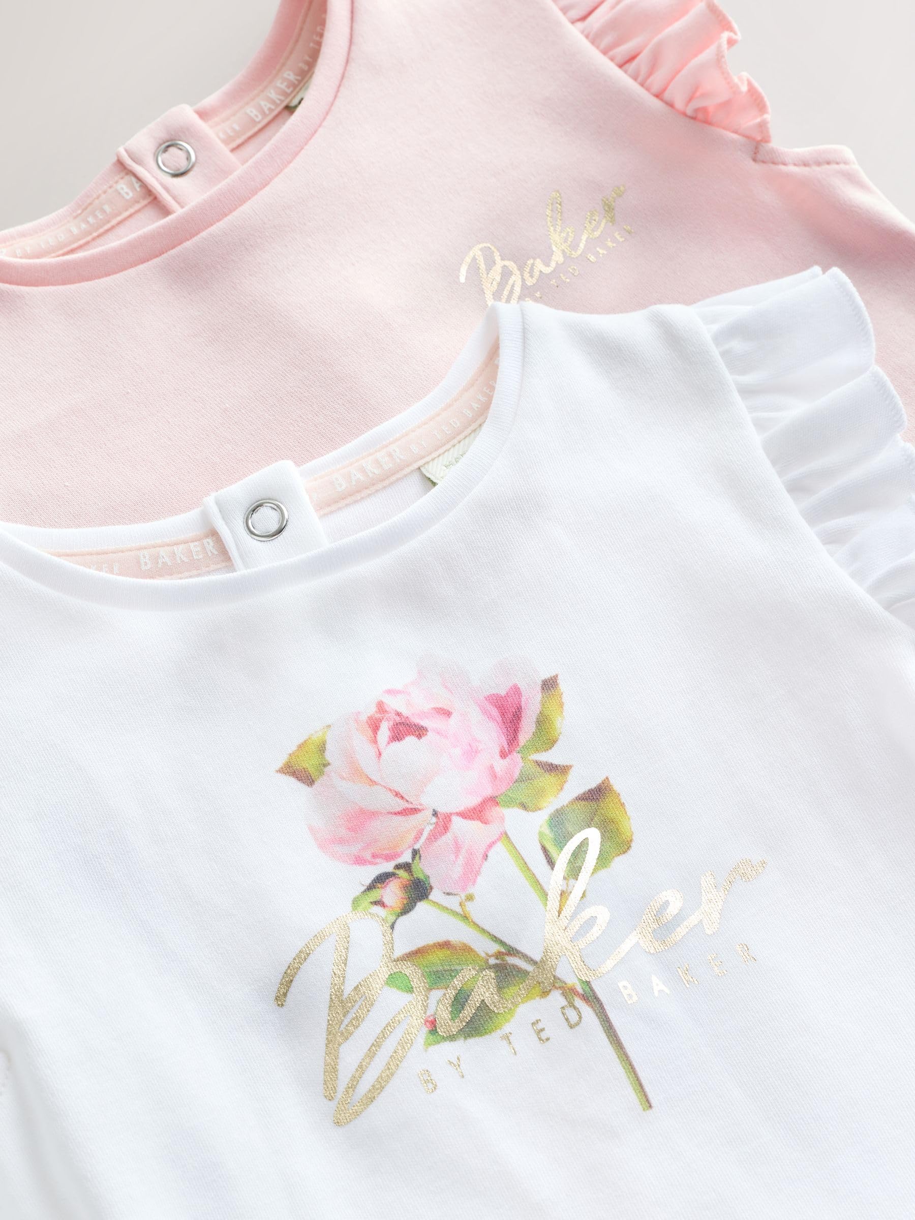 Bambina - Confezione da 2 body con ruches | Bianco / rosa, Neonato, Standard, Button, 100% cotone