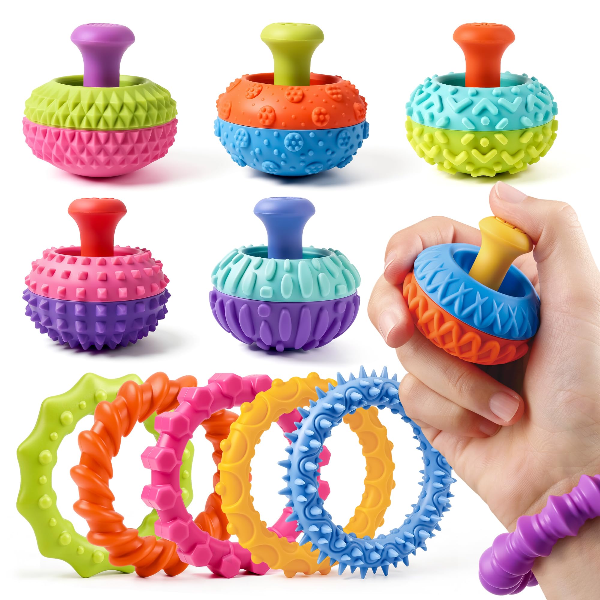 Helsort 12Pcs Sensory Fidget Set, 6 Thumb Rocker Toys & 6 Sensory Bracelets