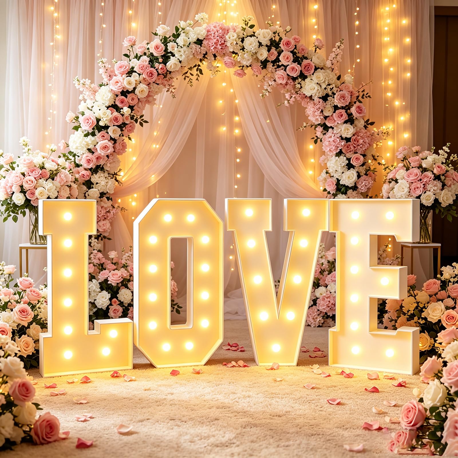 Leuchtende Buchstaben LED-Festzelt-Buchstabe 1,2m „Willst Mich Heiraten?“ | Valentinstag-Vorschlagsdekorationen romantische Verlobungs Hochzeits Party-Dekoration Außenbereich(LOVE)