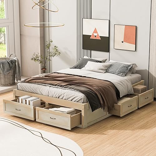 Miniatura 31 de SOFTSEA Cama de almacenamiento de tamaño individual con cajones de almacenamiento, no necesita somier (cereza) Cereza,Blanco,Gris (Antique