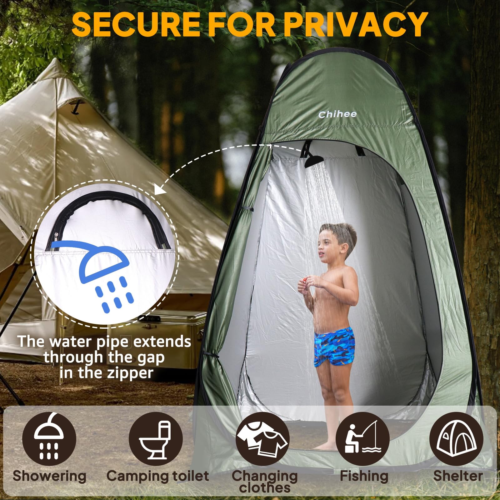 Chihee Tentes instantanées Pop-up Tente de Salle de Bain pour Le Camping Tente d'abri privé Tente à Langer Portable 1 Room Instant Camp Toilet Stall Tente de Douche Salle d'habillage