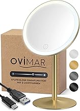 Cosmetic Mirror Saltum Gold with Lighting Rechargeable Freestanding in the Bathroom 5x Magnifying Mirror Makeup Mirror with Light 360 Degree Mirror