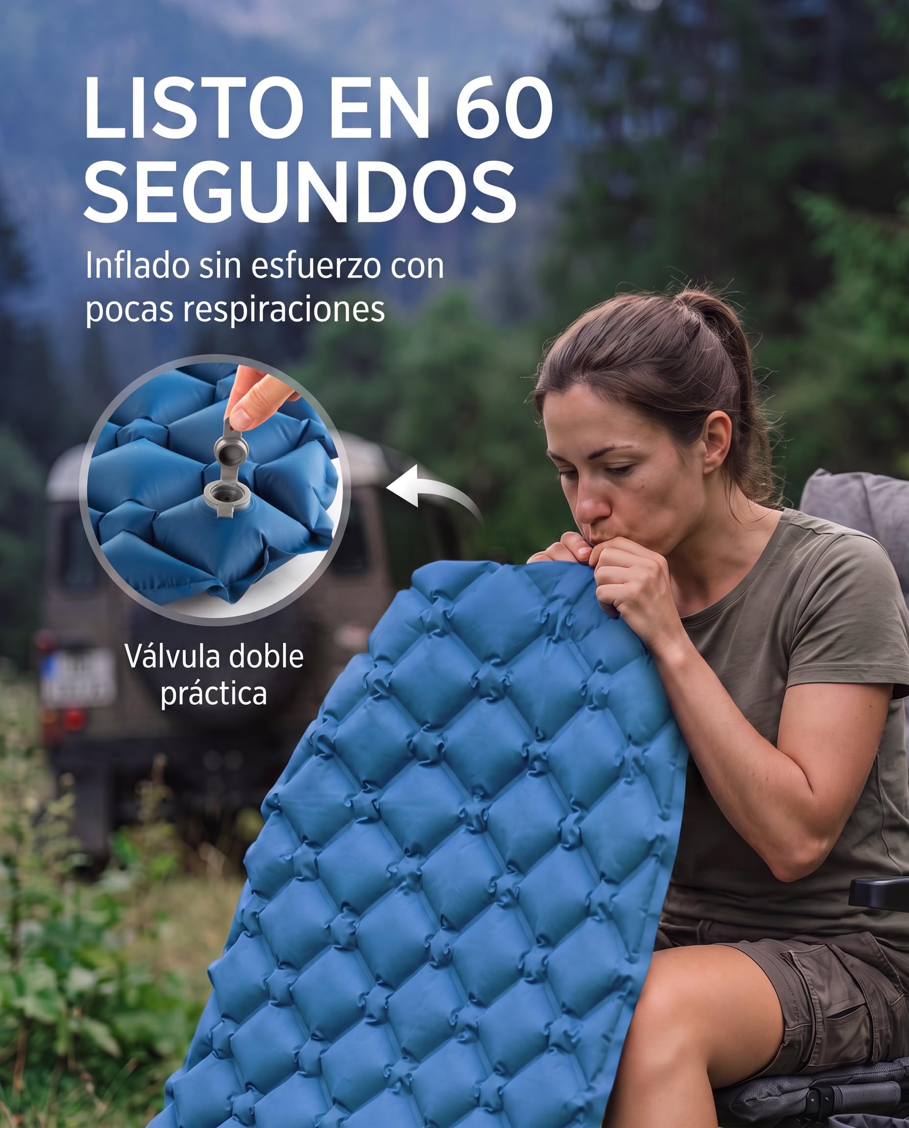 NORDMUT® Colchoneta Ultraligera [con Kit de Reparación] – Colchón Inflable de Camping, Tamaño Compacto – Colchoneta Outdoor Impermeable para Tienda & Festivales (Azul)