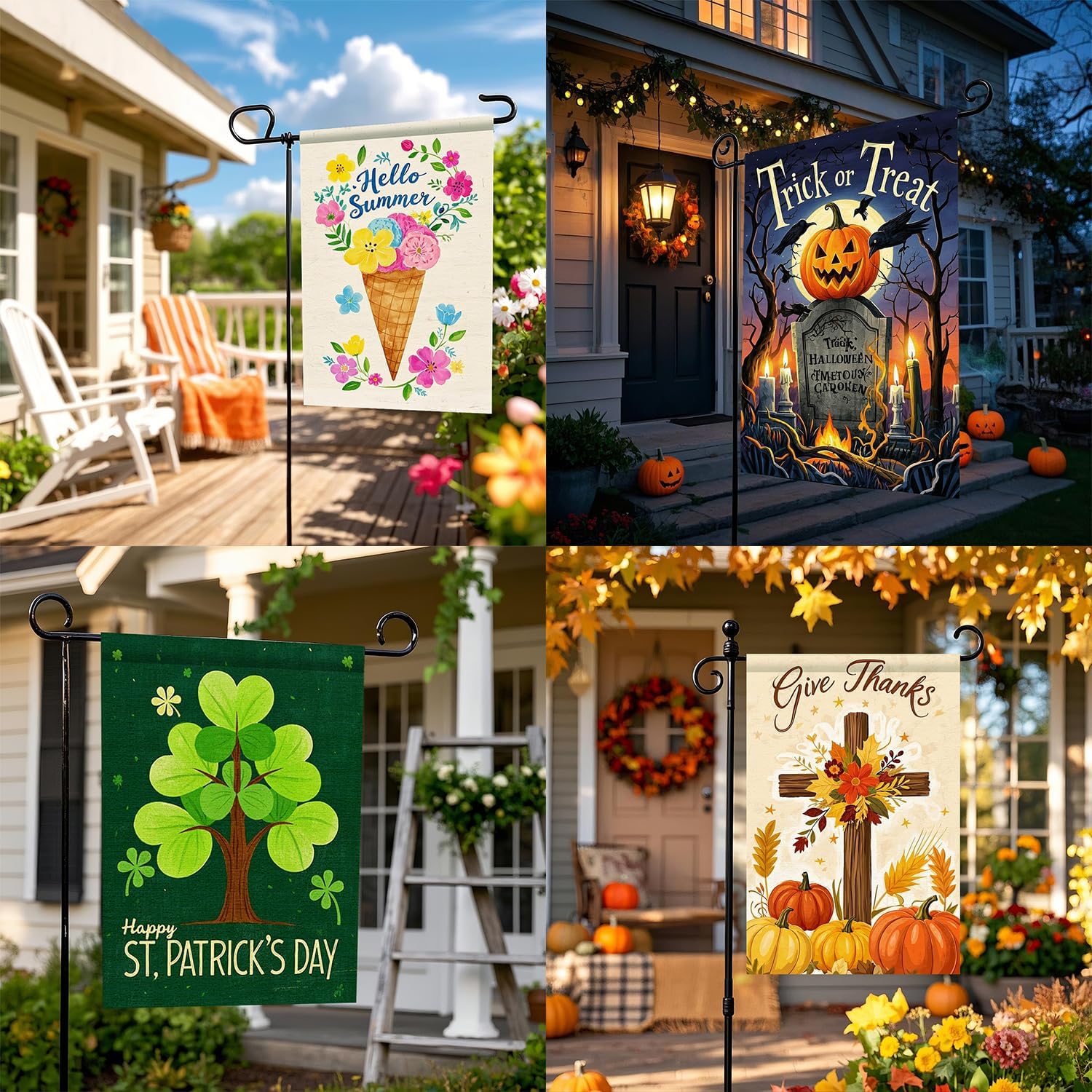 12-Pack Seasonal Garden Flags Set – Double-Sided 3-Layer Polyester Yard Flags with Sun-Blocking Fabric, 12x18 Inch Weatherproof Holiday Outdoor Decor for All Seasons, Includes Valentine’s Day, Easter, 4th of July, Halloween, Thanksgiving, Christmas & More