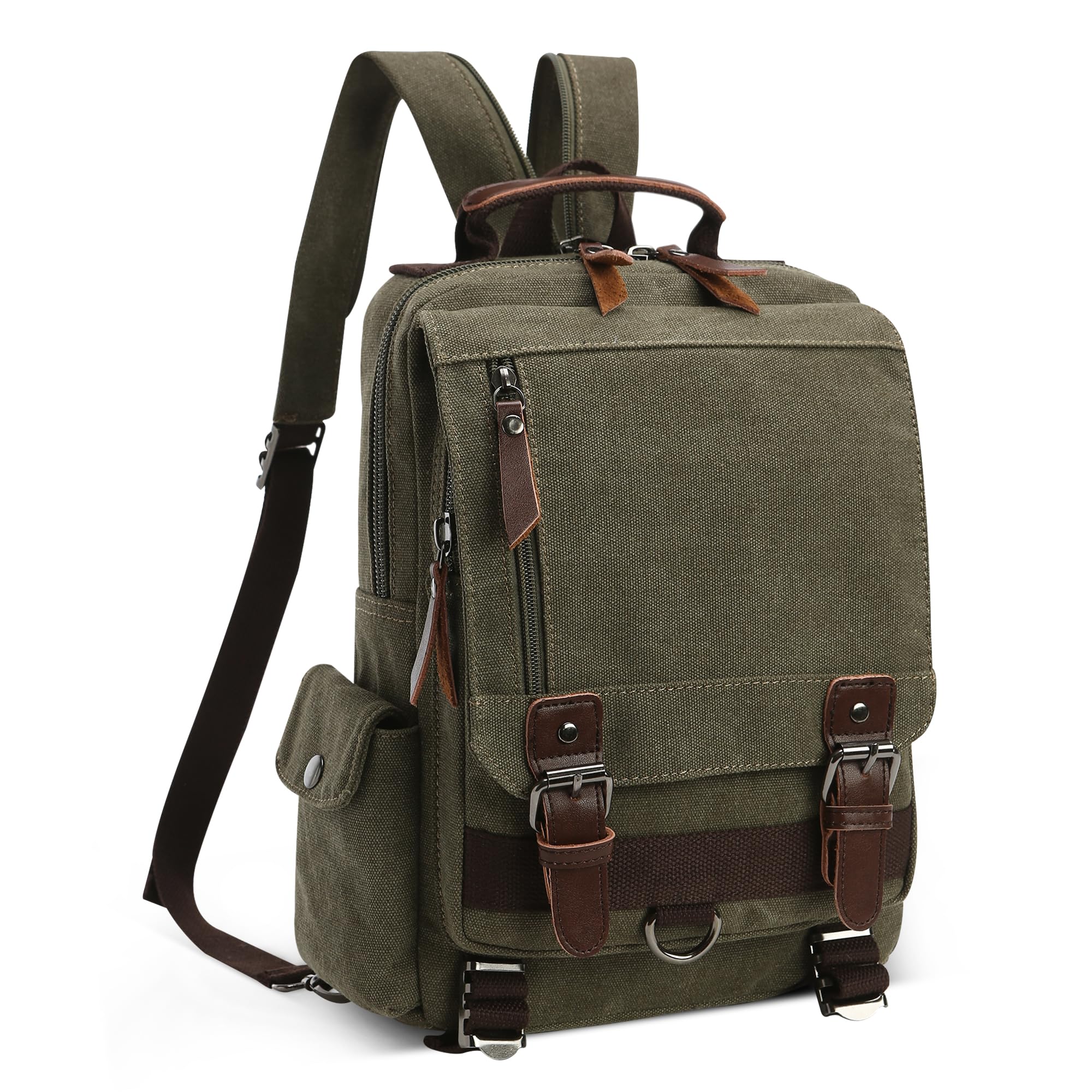 Uomo Zainetto Moda Tela Zaino Borsa a Tracolla Convertibile per 12.9 Pollici iPad Università Zaino Casuale Viaggio Scuola Quotidiano Lavoro Messaggero Sacchetto Uomo Vintage Backpack Verde