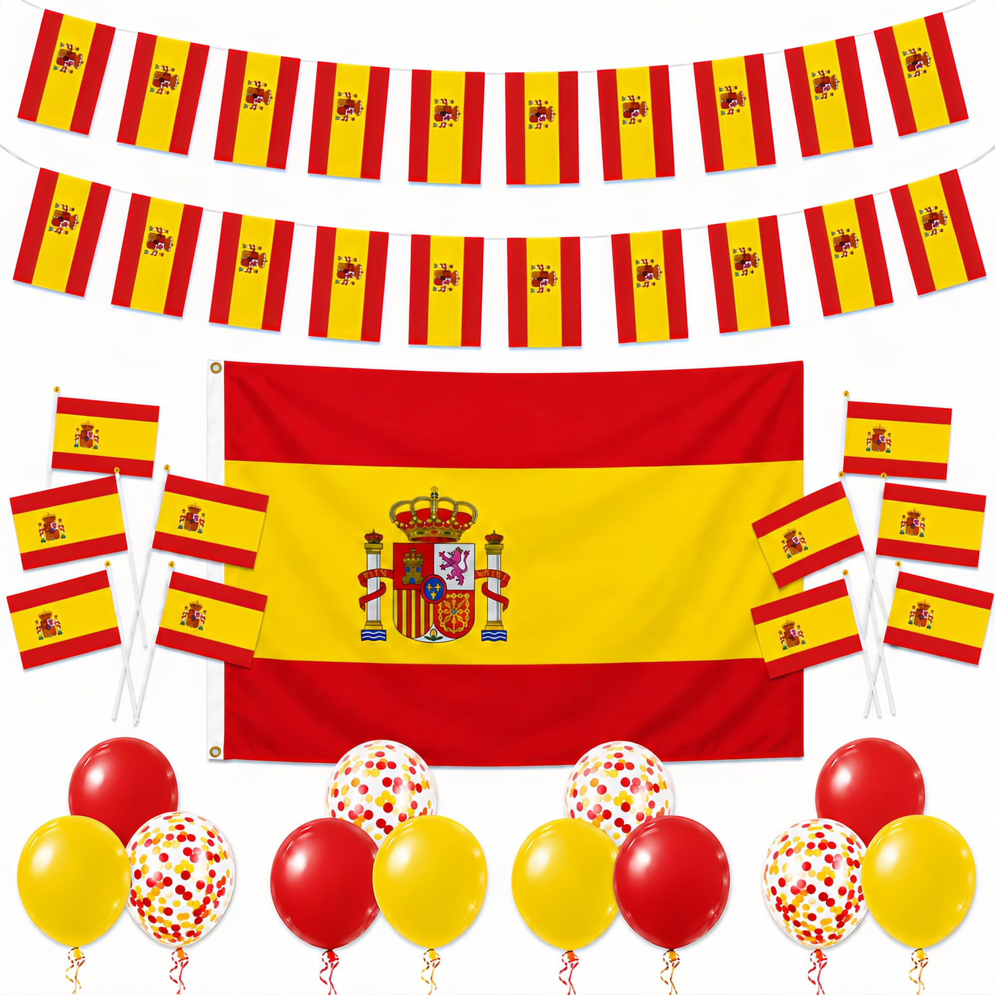 Spain Flag 5x3ft Bunting Spain World Cup Decorations Spainish Flag Bunting Handheld Flags Balloons Flag with Brass Eyelets for Spain Party Decorations Flag Banner for Home Bar Garden Decor
