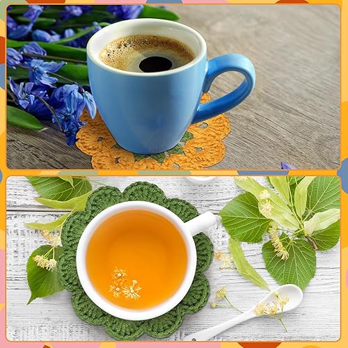 Miniatura 4 de 12 posavasos de ganchillo hechos a mano con flores, tapetes de punto para tazas de té, suministros de fiesta de té, divertidos y lindos posavasos