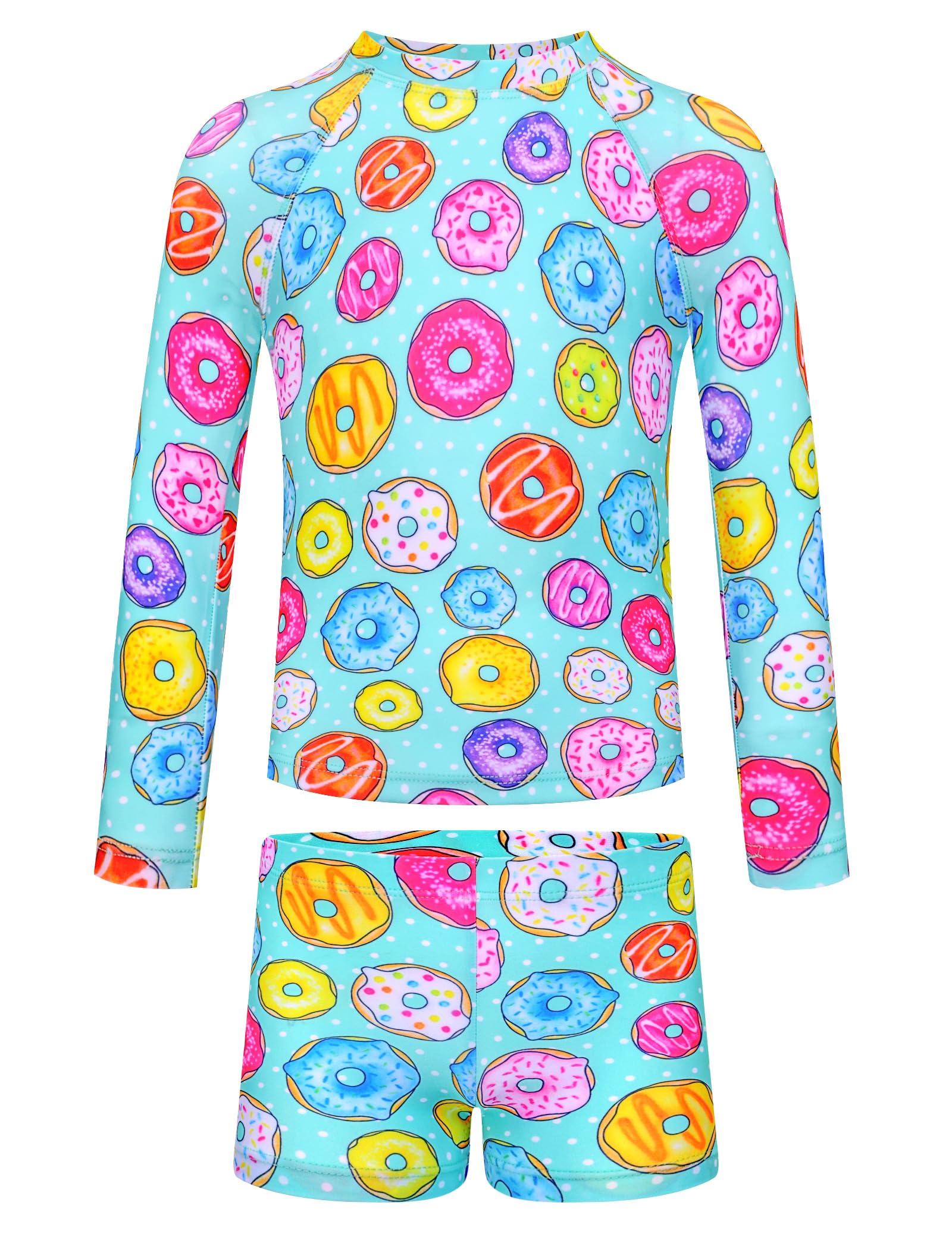 TENVDA Girls Rash Guard Swimsuit Long Sleeve Bathing Suits with Shorts for 3-12 Years Old Kids