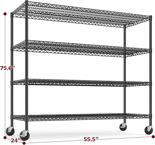 Miniatura 3 de REIBII Estantes de almacenamiento de 55.5 pulgadas de ancho, 2500 libras, estante de alambre con ruedas de 75.6 pulgadas de alto, estantería