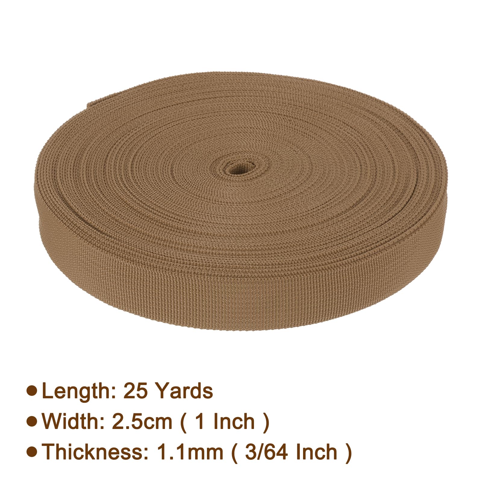 Correa de Cinta de Nylon 25 Yardas x 1 Pulgada (22.9 m x 2.5 cm) Polipropileno Ligera para Mochila Reparación Equipaje Correas de Carga, Café