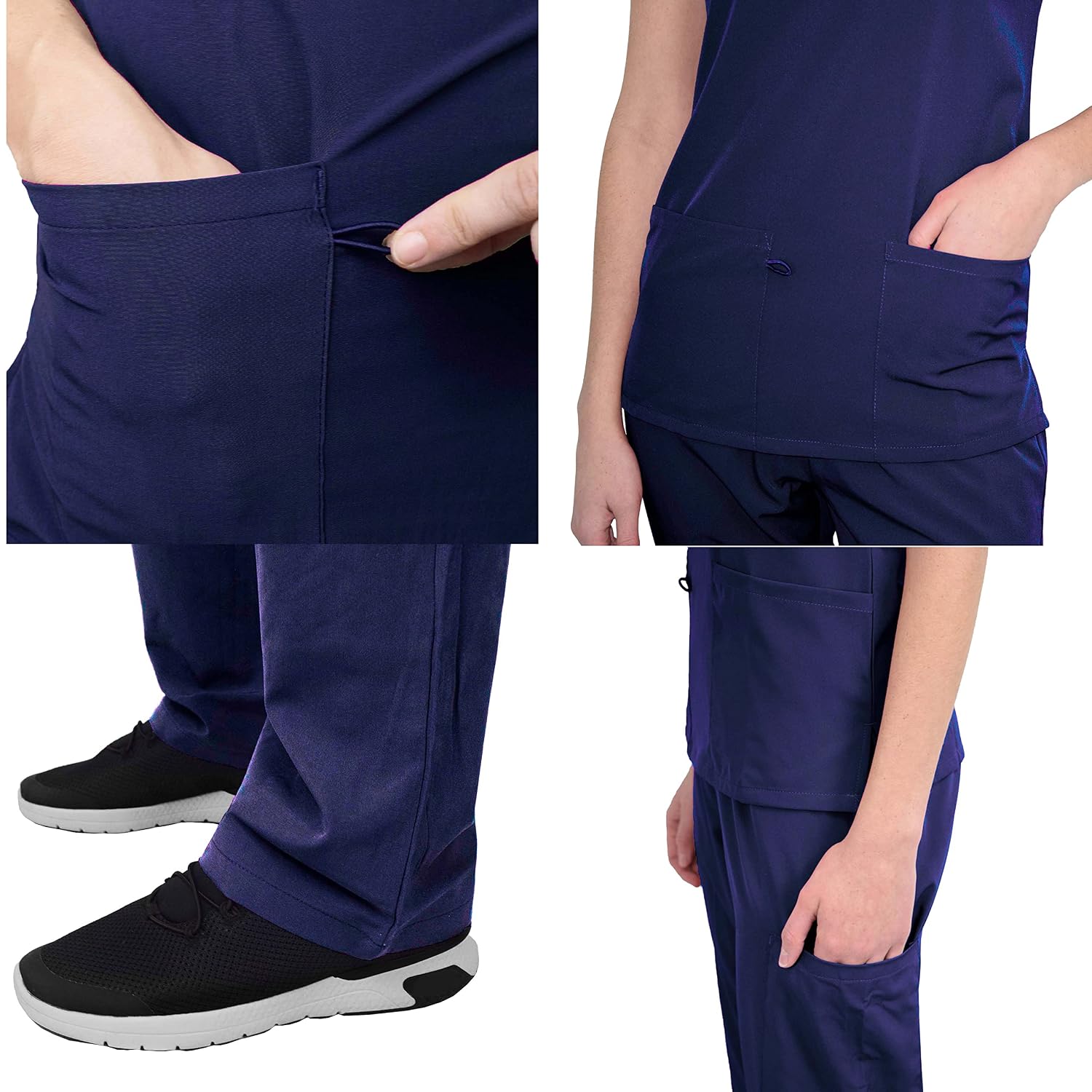 Green Town Scrubs for Women Scrub Set - V-Neck Top and Straight Leg Pant, 5 Pockets, Easy Care-Navy/Indigo-X-Small