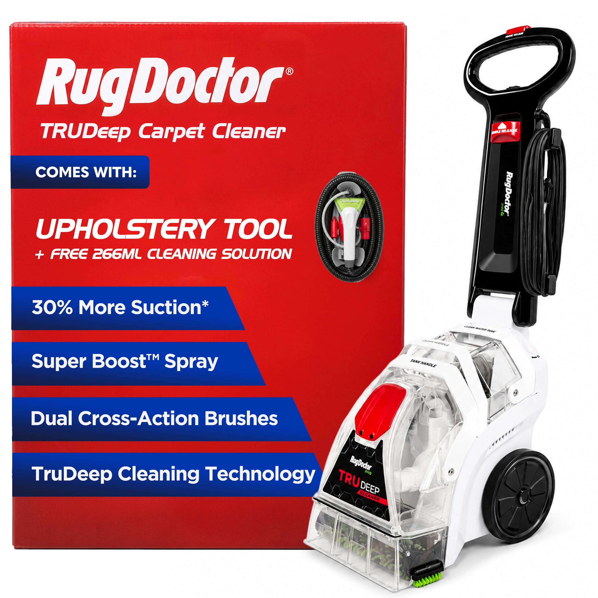 Rug Doctor TRUDeep Carpet Cleaner (1300W) |30% More Suction - TruDeep Dual Brush Technology – Faster Drying - Deeper Stain & Odour Removal – Upholstery Tool for Stairs, Sofas & Soft Furnishings