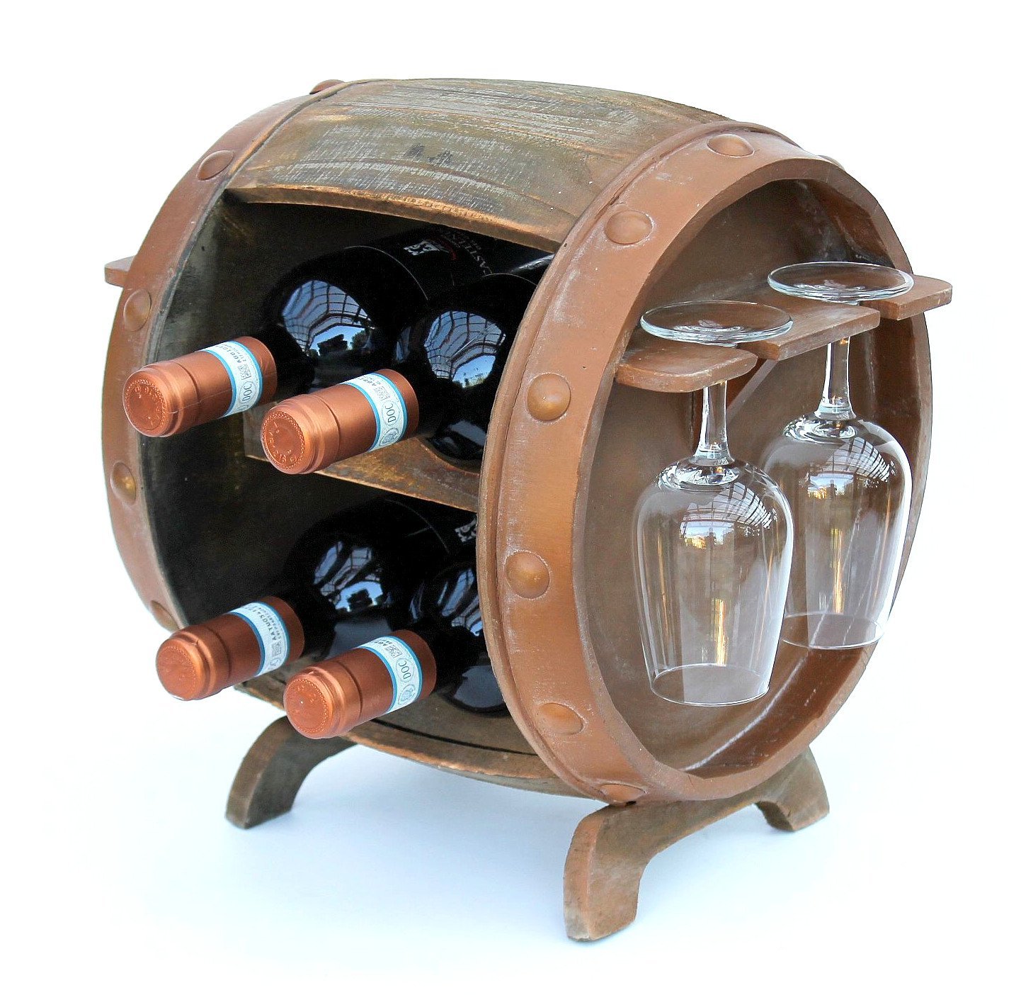 DanDiBo Weinregal Holz Weinfass Braun 33 cm 2110 Bar Flaschenregal Flaschenständer Klein Fass Holzfass mit Glashalter