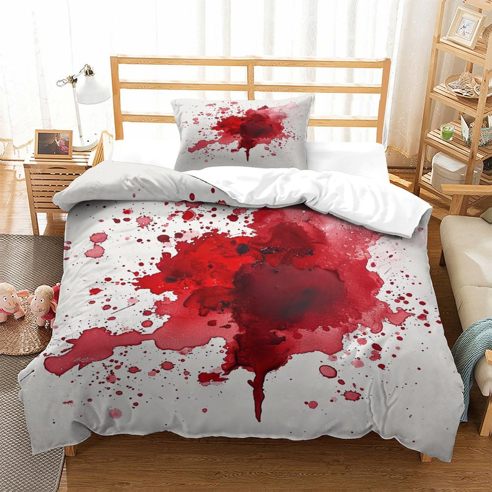 P1s9u7w5y Blood Splash 3D Printed Artistic Paint Microfiber Duvet Cover Set 3Pcs Modern Splash Bedding Set Single（135X200cm）
