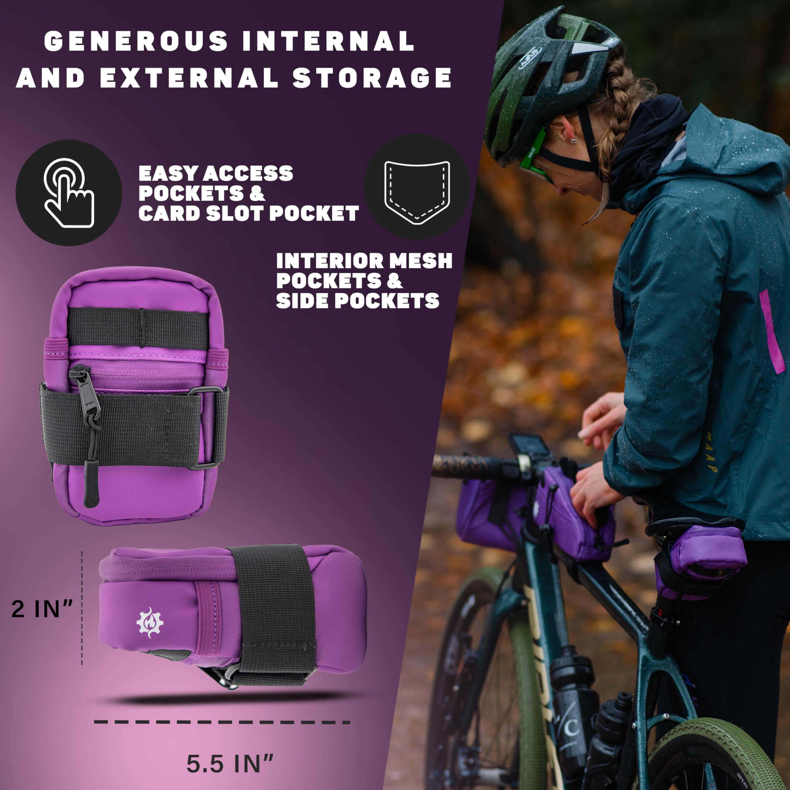 Lumiere & Co. Medium Bike Saddle Bag - 0.5L, Purple - Image 2