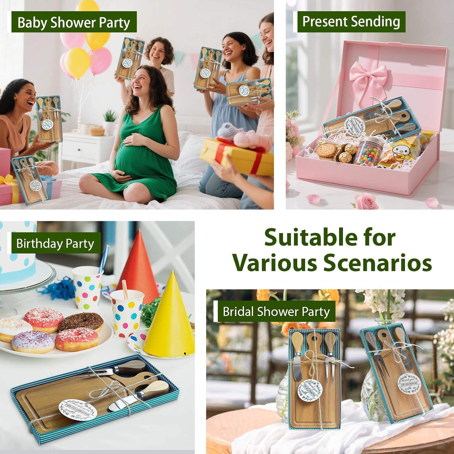 AZEAM 32 Sets Baby Bridal Shower Prizes for Game Winners, Acacia Mini Cheese Board Sets with Knives Forks and Present Box, Small Charcuterie Boards Bulk for Party Wedding Guests Present