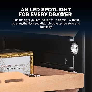 NewAir 1500 Count Electric Cigar Humidor Cabinet | Built-In or Freestanding Cigar Cooler with Spanish Cedar Drawers, Electronic Humidity & Temperature Control | LED Lighting, and Opti-Temp Heating