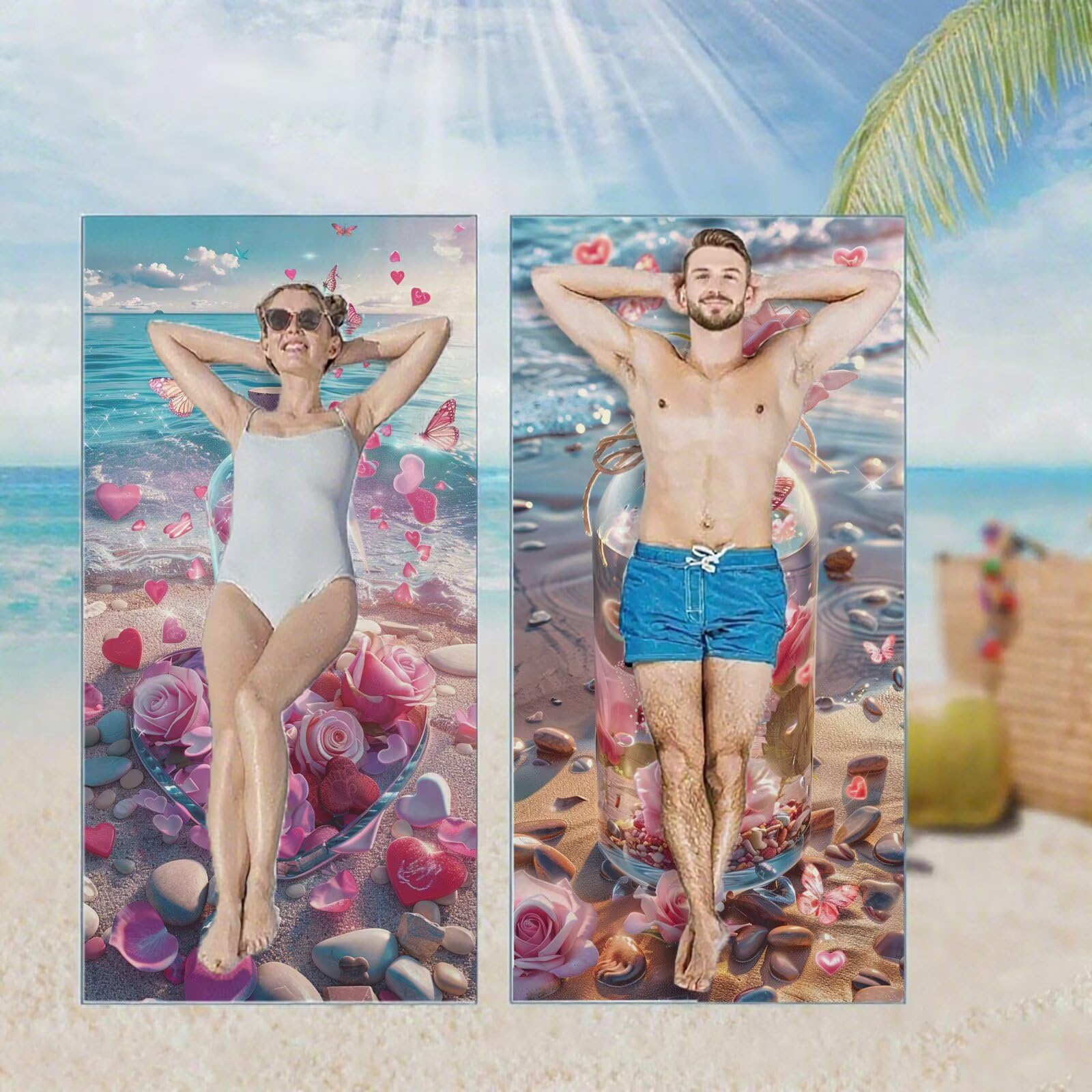 Ręcznik plażowy, ręczniki plażowe z mikrofibry, szybkoschnące lekkie ręczniki podróżne bez piasku, duży ręcznik kąpielowy dla dorosłych 100 x 220 cm, do pływania na basen, jogę, siłownię, kemping