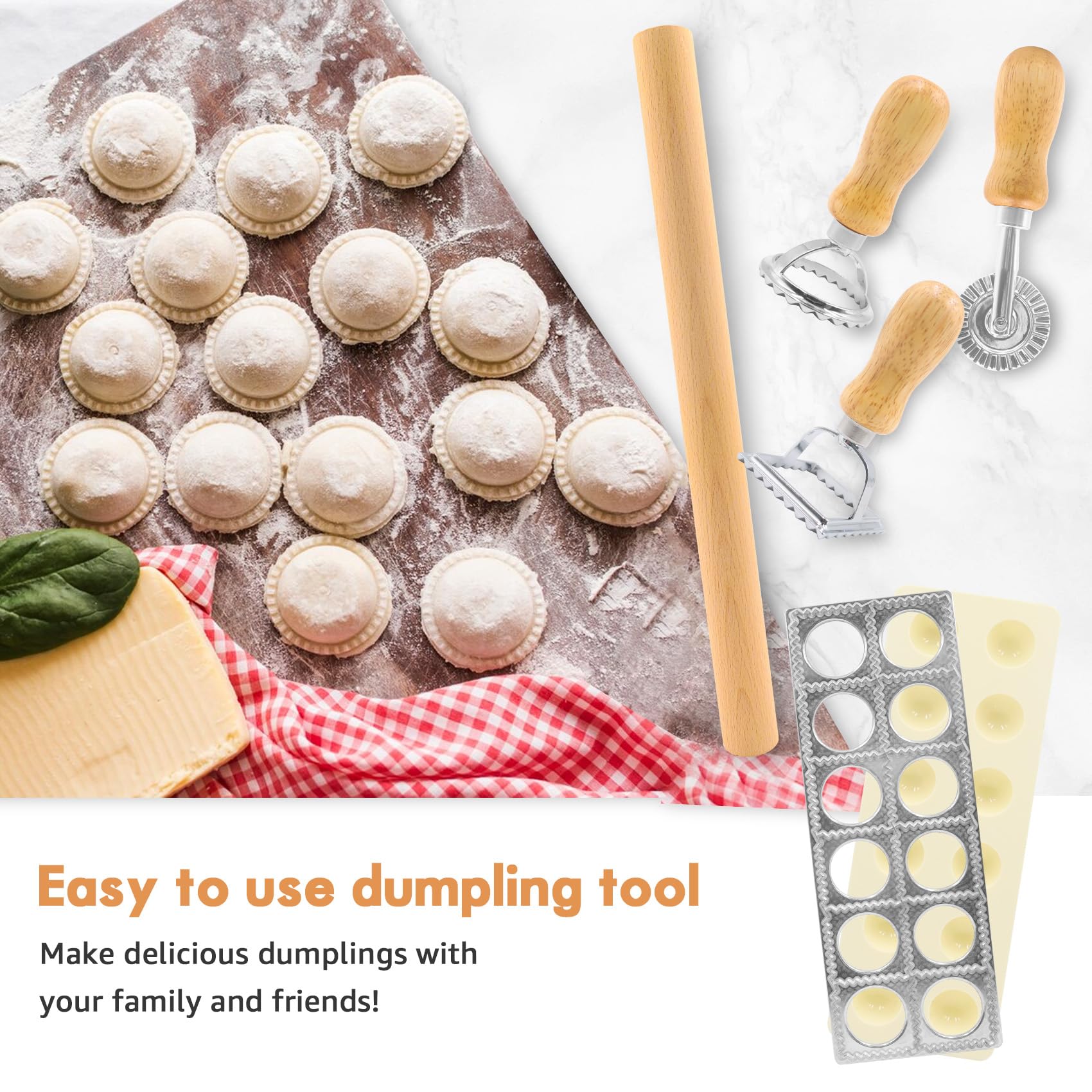 Molde de cortador de raviolis para pasta de masa de masa hervida y ñoqui, hecho a mano, 5 piezas, kit de herramientas para hacer raviolis, accesorio para pasta, rueda de raviolis, sello con rodillo de