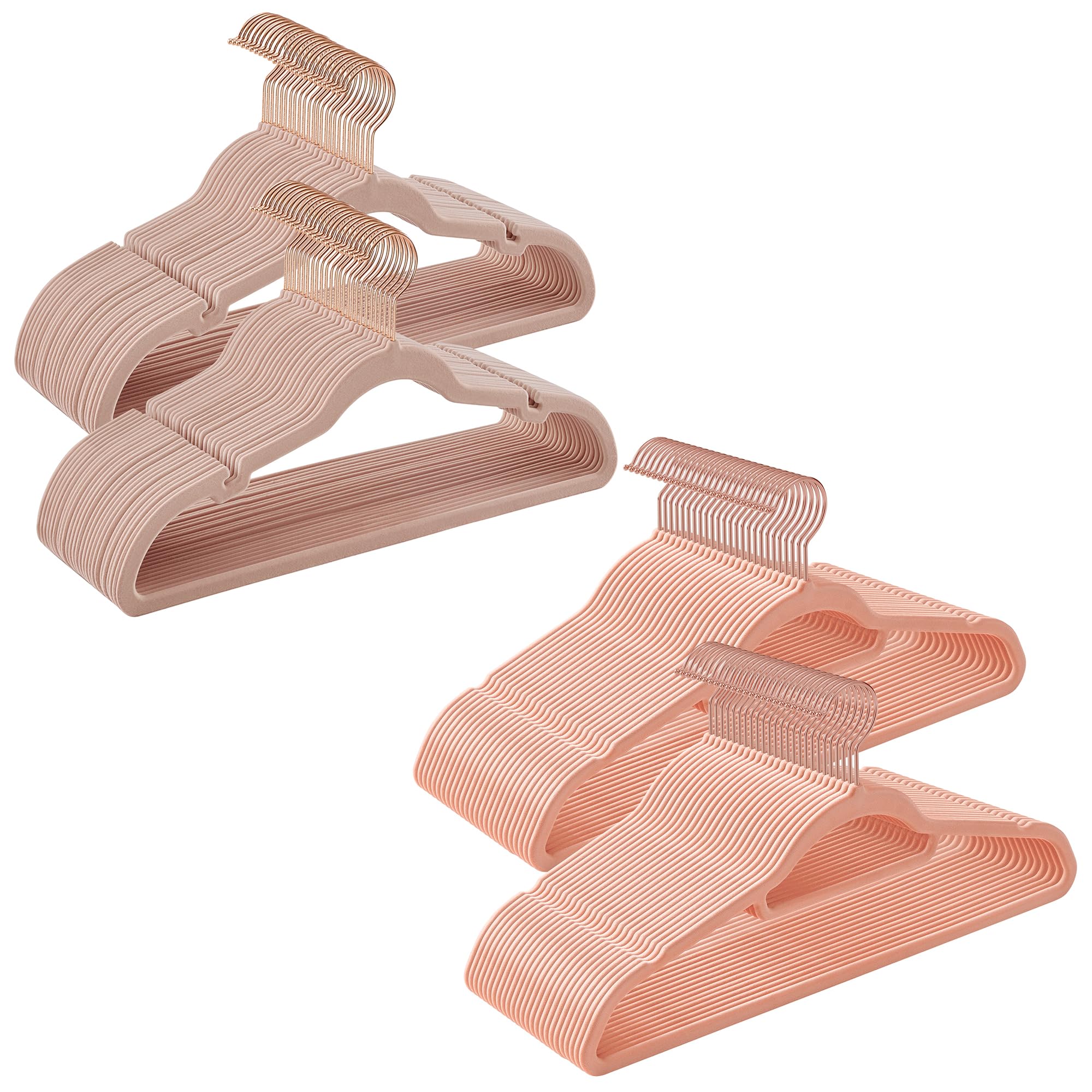 SONGMICS Coat Hangers, 50-Pack 16.9-Inch Velvet Hangers, 50-Pack 17.1-Inch Clothes Hanger with Rose Gold Swivel Hook, Pink and Light Pink UCRF029PK05 and UCRF21PK50