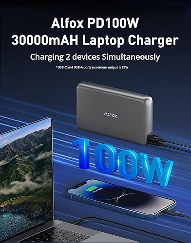 Miniatura 6 de Alfox Banco de energía para portátil 30000mAh PD 100W - Cargador portátil de carga rápida para MacBook ProAir, relojes inteligentes, Dell XPS,