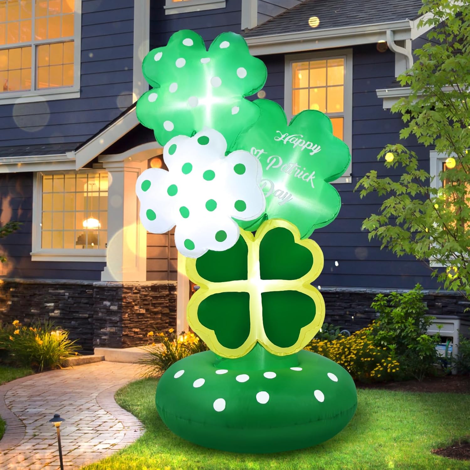 6FT St. Patrick's Day Shamrock Inflatable Decorations Outdoor Lucky Blow Up Yard Decoration with Led Lights Saint Irish Outside Indoor Vacation Yard Garden Lawn Décor