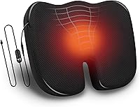 Mind Reader Heated Memory Foam Seat Cushion - Air-Cloud Ergonomic Support, 4 Heat Settings, Timer Auto Shut-Off, Black