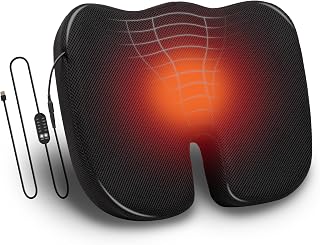 Mind Reader Heated Memory Foam Seat Cushion - Air-Cloud Ergonomic Support, 4 Heat Settings, Timer Auto Shut-Off, Black
