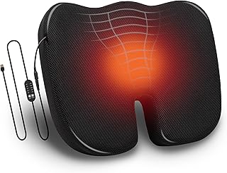 Mind Reader Heated Memory Foam Seat Cushion, Air-Cloud Technology, Coccyx & Hip Pain Relief with 4 Heat Settin...