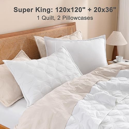 Miniatura 7 de Litanika - Juego de edredón extragrande, ligero, para verano, decoración de cama para todas las estaciones, 3 piezas, Super King, 120 x 120